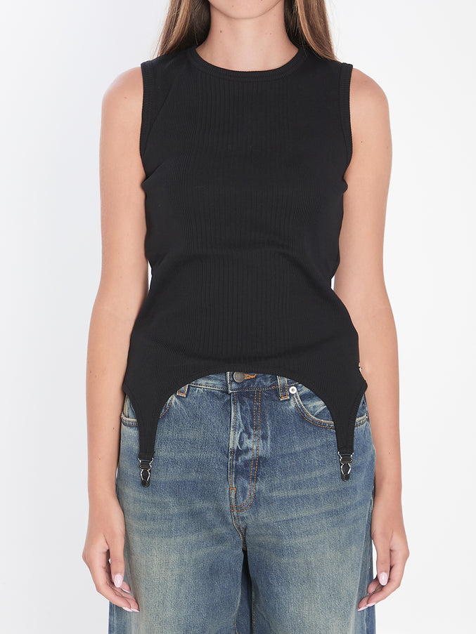 Jean Paul Gaultier Tank Top With Lingerie Garter Black