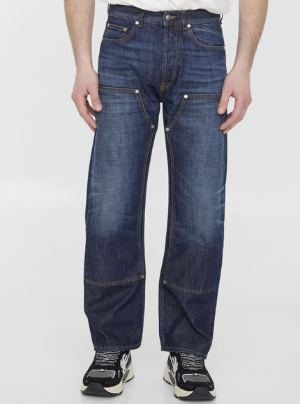 Palm Angels Workwear Monogram Jeans Blue
