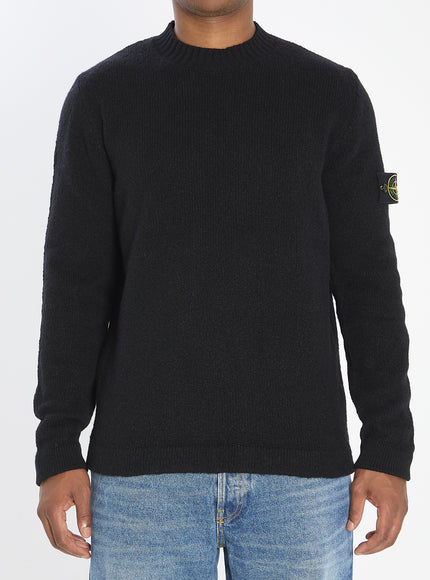 Stone Island Crew Neck Sweater With Brushed Texture. Black