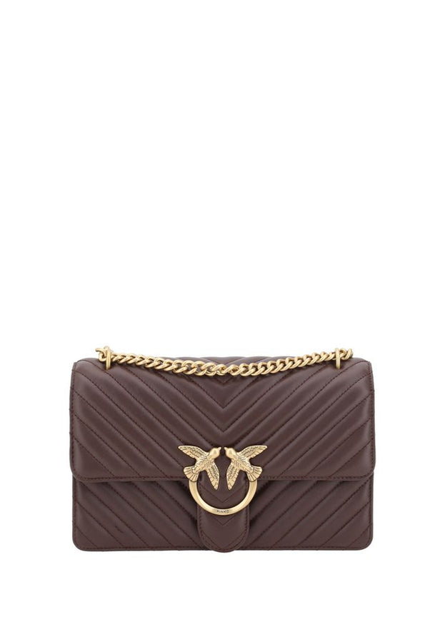 Pinko Love One Classic Shoulder Bag In Brown Leather