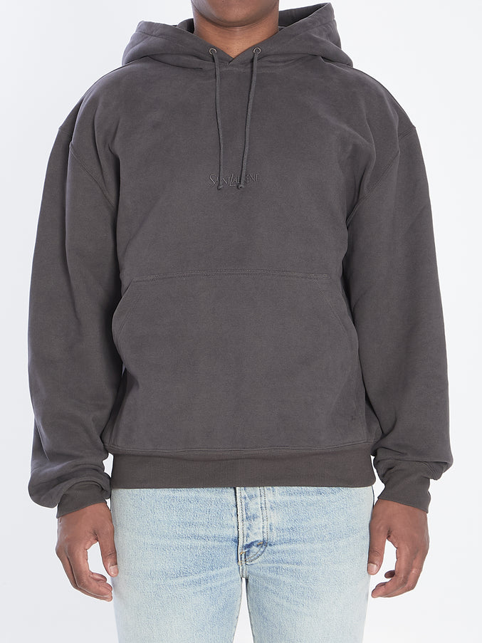 Saint Laurent Hoodie With Logo In Cotton Grey