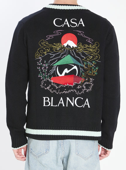 Casablanca Cardigan With Stacked Casa Mountain Temple Design