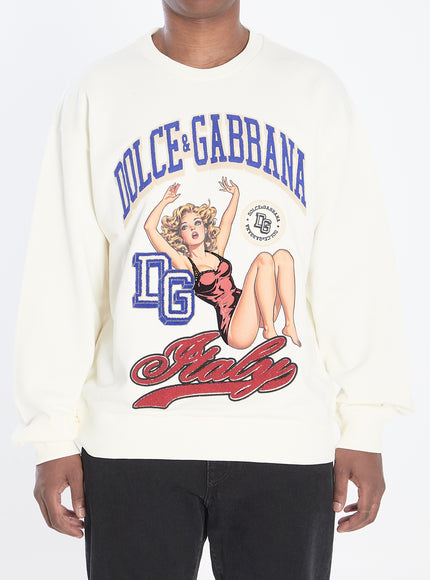 Dolce & Gabbana Sweatshirt With Pin-up Print Cream