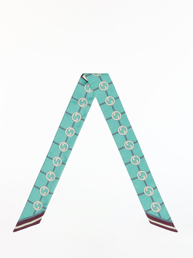 Gucci Gg Print Silk Bow QT Light Blue