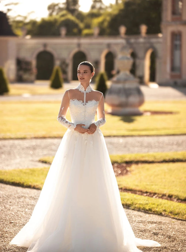 Louise Illusion Lace Long Sleeve A-Line Wedding Gown
