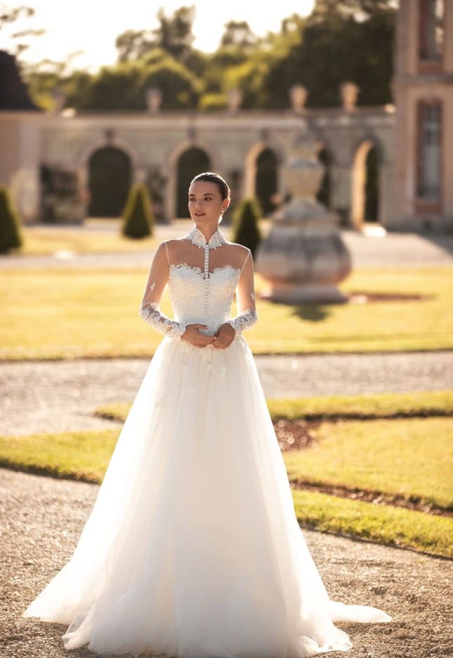 Louise Illusion Lace Long Sleeve A-Line Wedding Gown