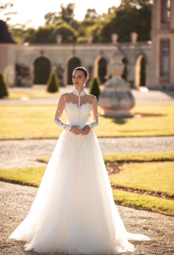 Louise Illusion Lace Long Sleeve A-Line Wedding Gown