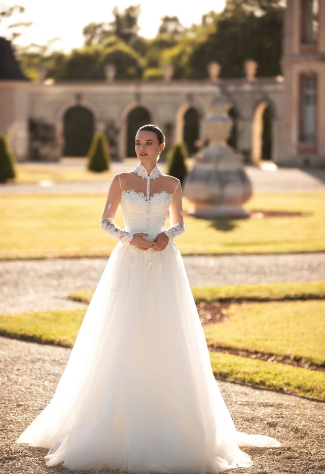 Louise Illusion Lace Long Sleeve A-Line Wedding Gown