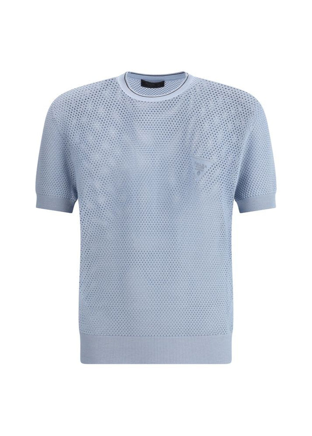 Prada Lace-up T-Shirt In Light Blue