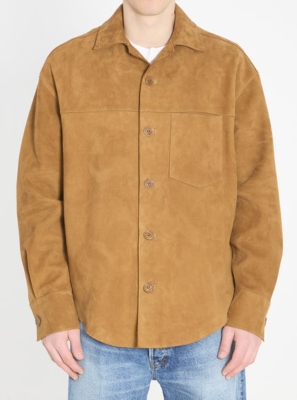 Ami Paris Buttoned Overshirt In Suede Beige