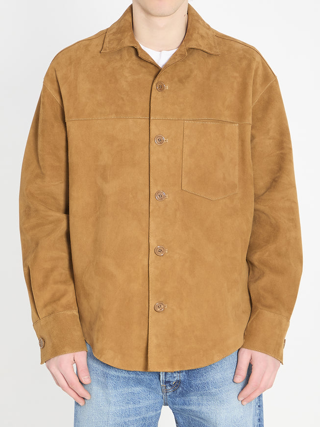 Ami Paris Buttoned Overshirt In Suede Beige