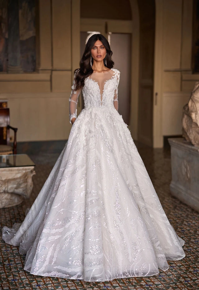 Polliss Embroidered Ball Gown with 3D Appliqué