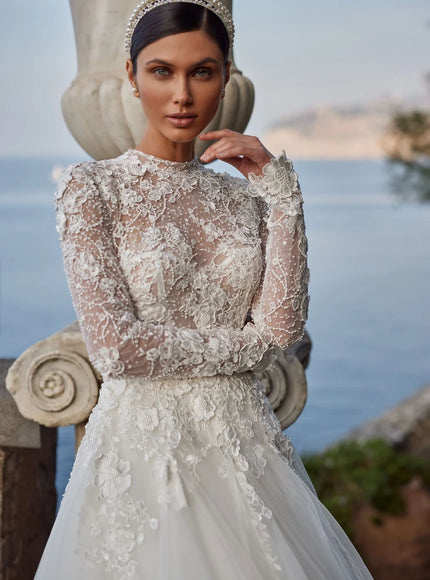 Klassa High-Neck Lace Wedding Gown