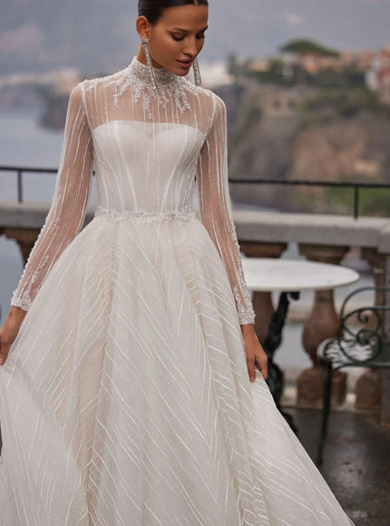 Eriossa Lace A-Line Wedding Gown with High Neck
