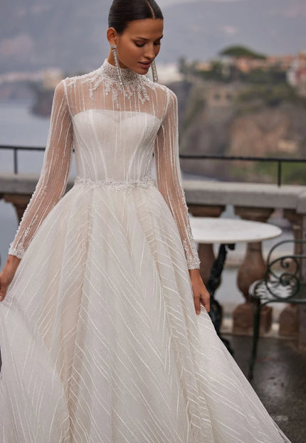 Eriossa Lace A-Line Wedding Gown with High Neck