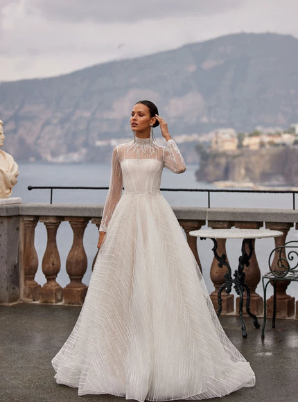 Eriossa Lace A-Line Wedding Gown with High Neck