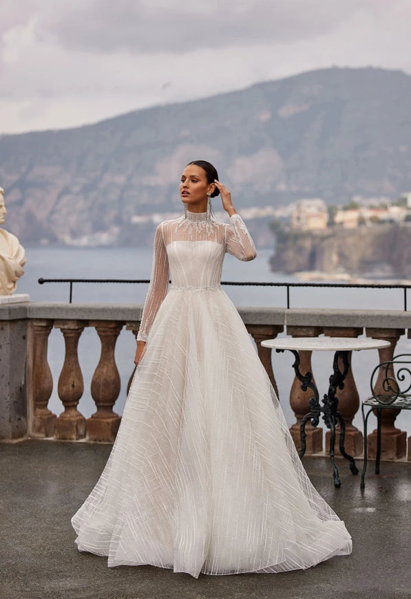 Eriossa Lace A-Line Wedding Gown with High Neck | Ellie Belle, US 4 Eriossa Lace A-Line Wedding Gown with High Neck | Ellie Belle, US 4