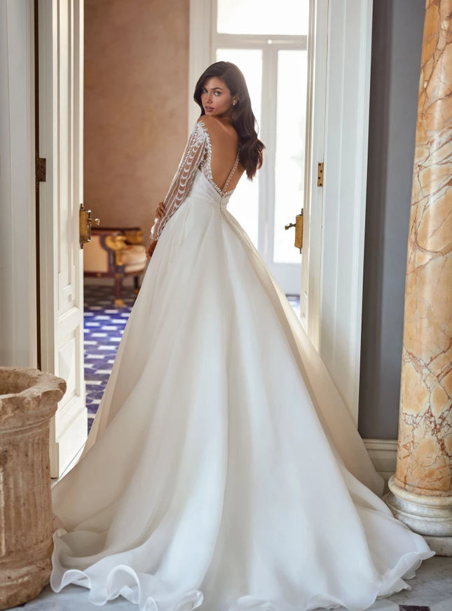 Pollardi Aselina Lace Sleeve Bridal Gown Ivory