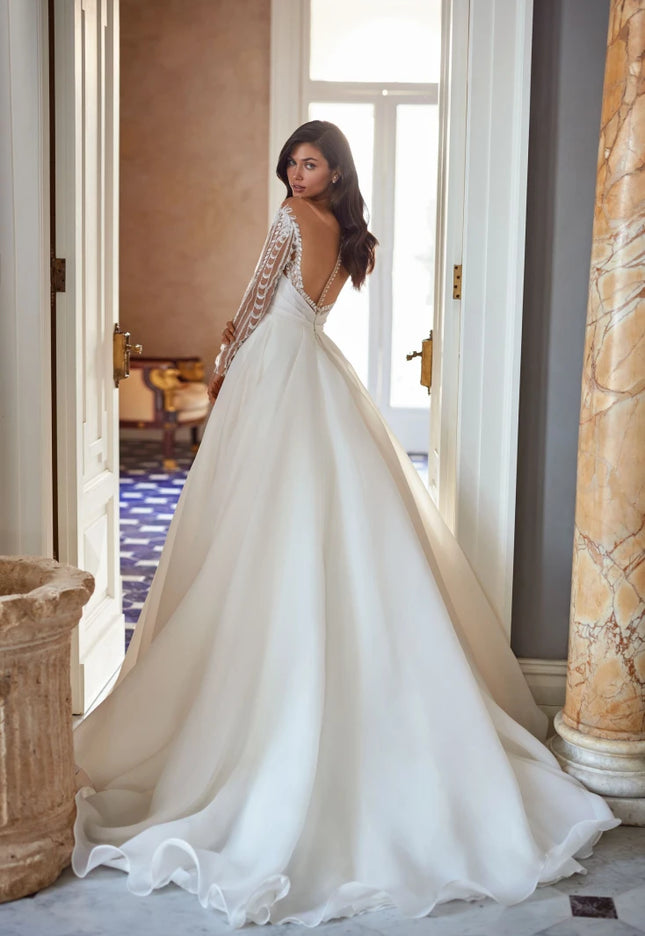 Pollardi Aselina Lace Sleeve Bridal Gown Ivory