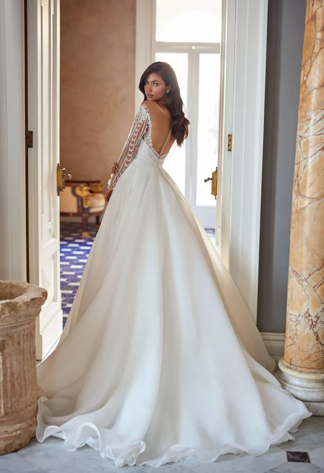 Pollardi Aselina Lace Sleeve Bridal Gown Ivory