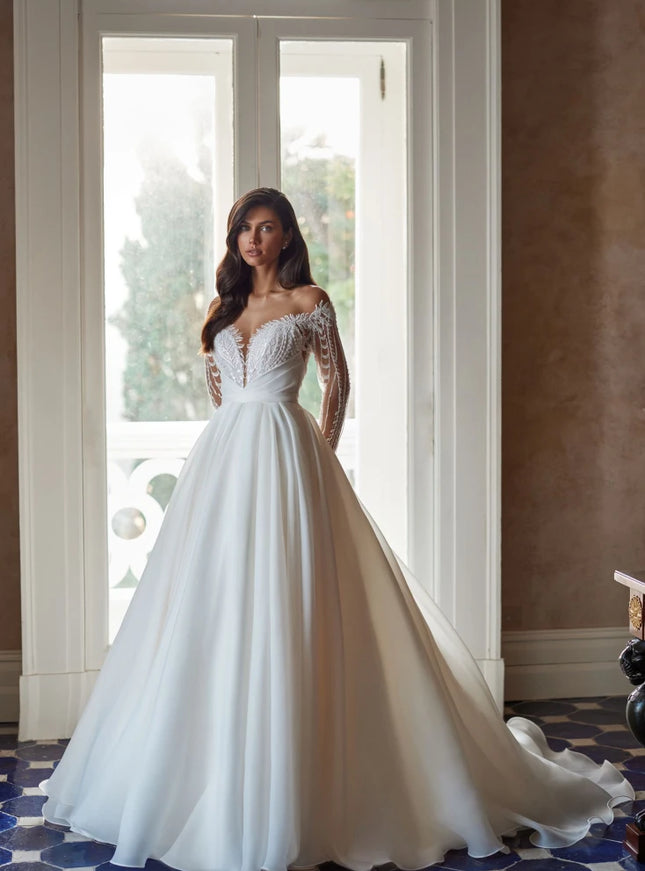 Pollardi Aselina Lace Sleeve Bridal Gown Ivory