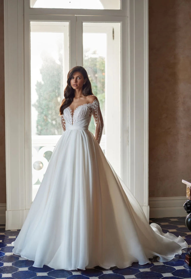 Pollardi Aselina Lace Sleeve Bridal Gown Ivory