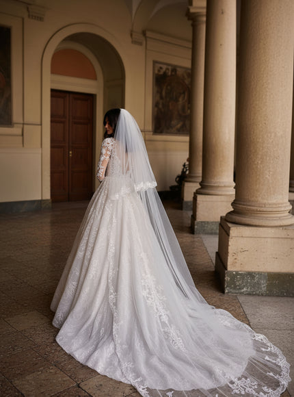 Polliss Embroidered Lace-Trimmed Wedding Veil