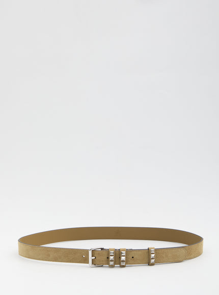 Valentino Garavani Rockstud Suede Belt Beige