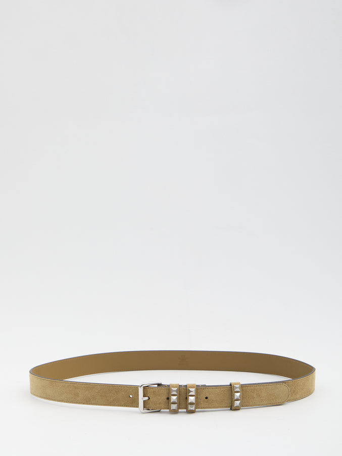 Valentino Garavani Rockstud Suede Belt Beige