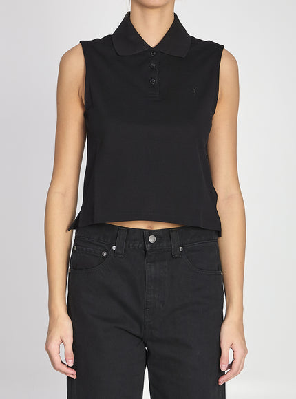 Saint Laurent Cassandre Polo Shirt In Cotton Piqué Black