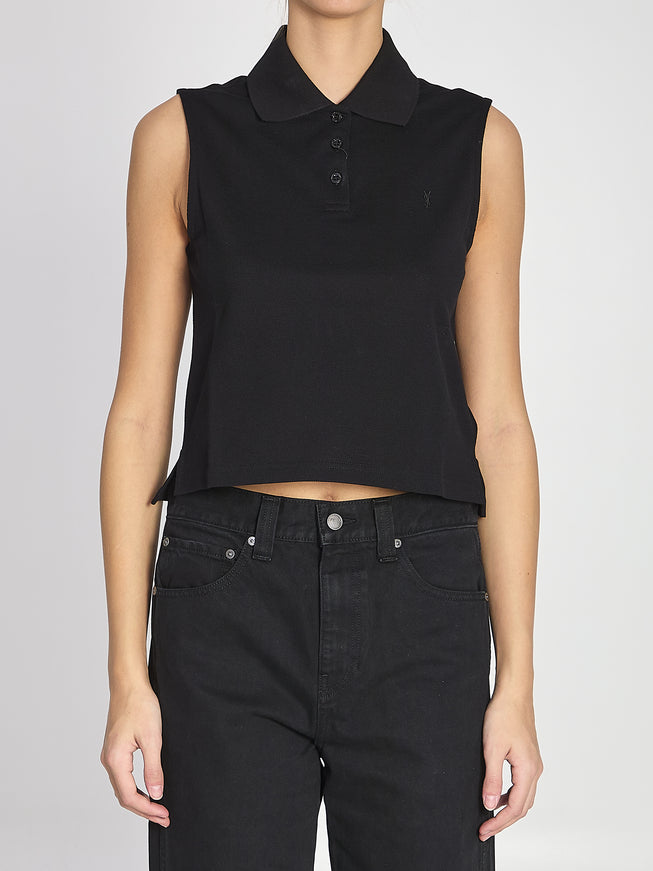 Saint Laurent Cassandre Polo Shirt In Cotton Piqué Black
