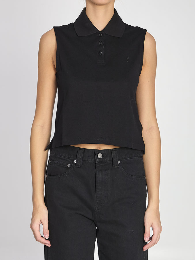 Saint Laurent Cassandre Polo Shirt In Cotton Piqué Black