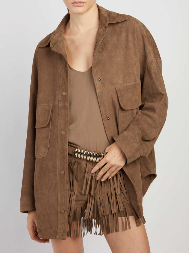 Federica Tosi Suede Leather Overshirt Brown