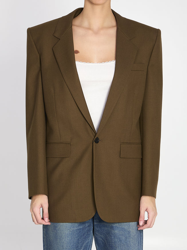Saint Laurent Khaki Wool Jacket Green