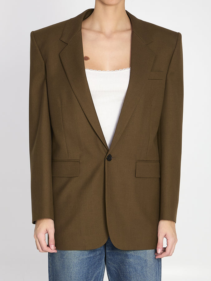 Saint Laurent Khaki Wool Jacket Green
