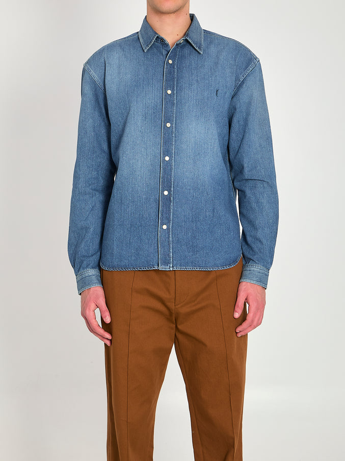 Saint Laurent Cassandre Denim Shirt Blue