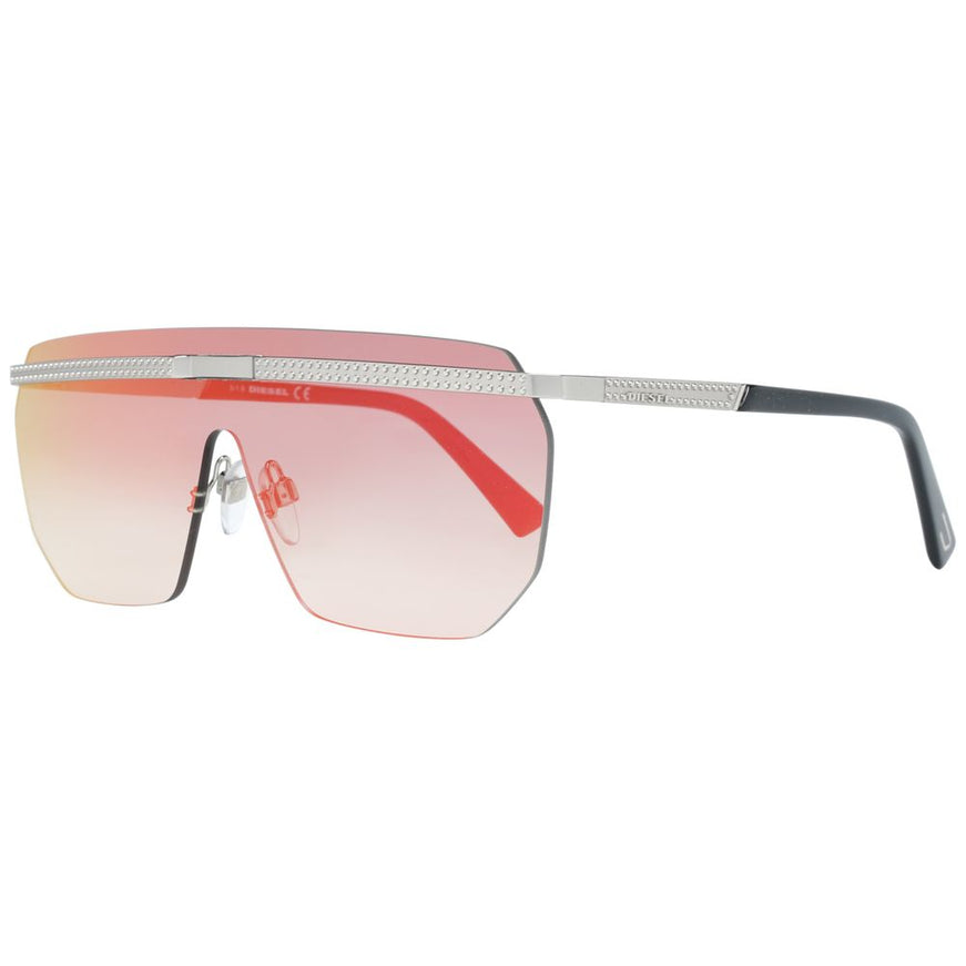 a pair of sunglasses with a red lens