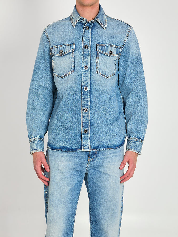 Versace Stone-wash Overshirt With Studs Blue