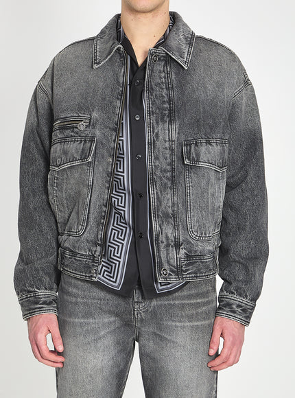 Versace Stone-wash Denim Bomber Jacket Grey