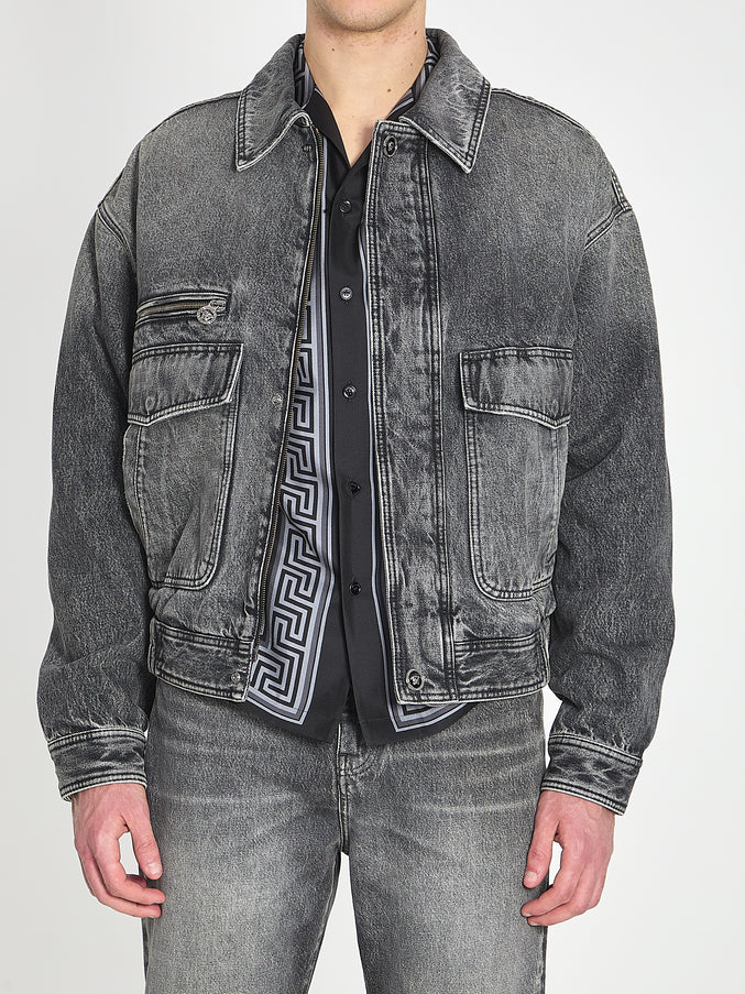 Versace Stone-wash Denim Bomber Jacket Grey