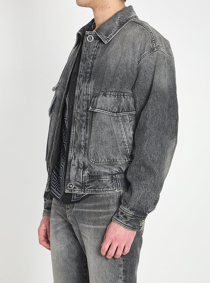 Versace Stone-wash Denim Bomber Jacket