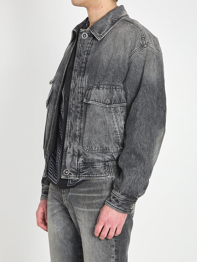Versace Stone-wash Denim Bomber Jacket