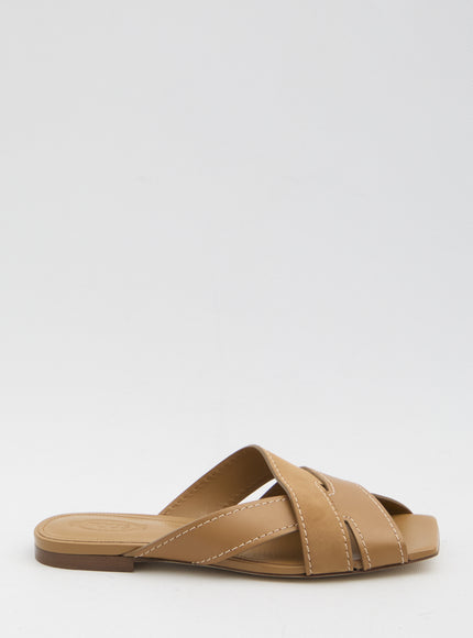 Tod's Smooth And Suede Leather Slides Brown