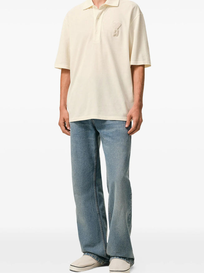 Ami Paris Cotton Piqué Polo Cream