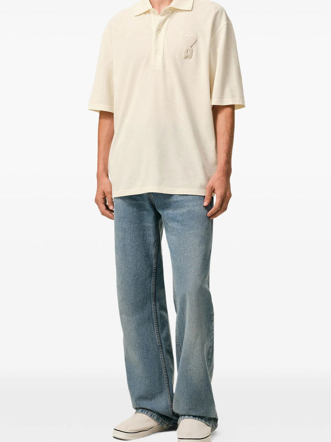 Ami Paris Cotton Piqué Polo Cream