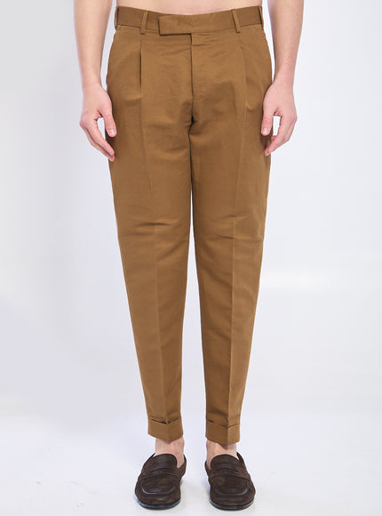Pt Torino Rebel Pants In Linen And Cotton Brown
