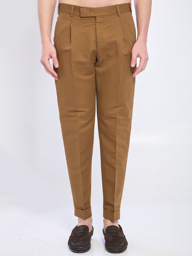 Pt Torino Rebel Pants In Linen And Cotton Brown