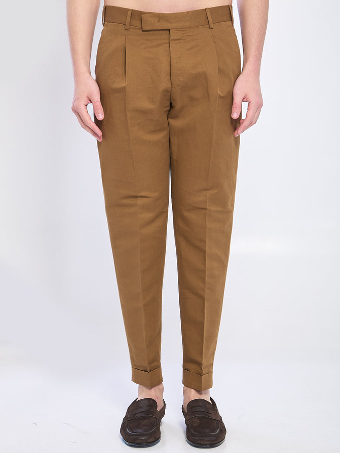Pt Torino Rebel Pants In Linen And Cotton Brown