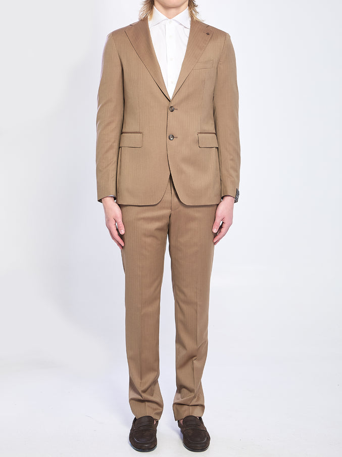 Tagliatore Single-breasted Suit In Super 130s Virgin Wool Brown