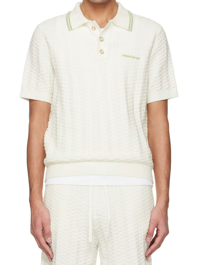 Casablanca Tennis Bouclé Polo Shirt White